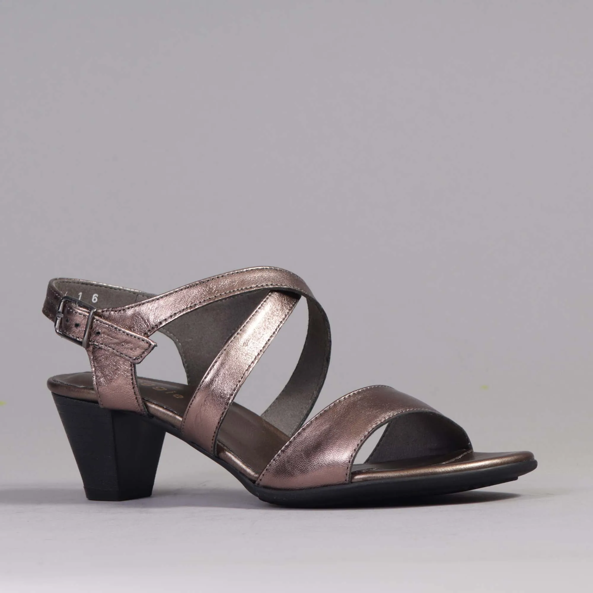 Mid Heel Sandal in Lead Metallic - 12553