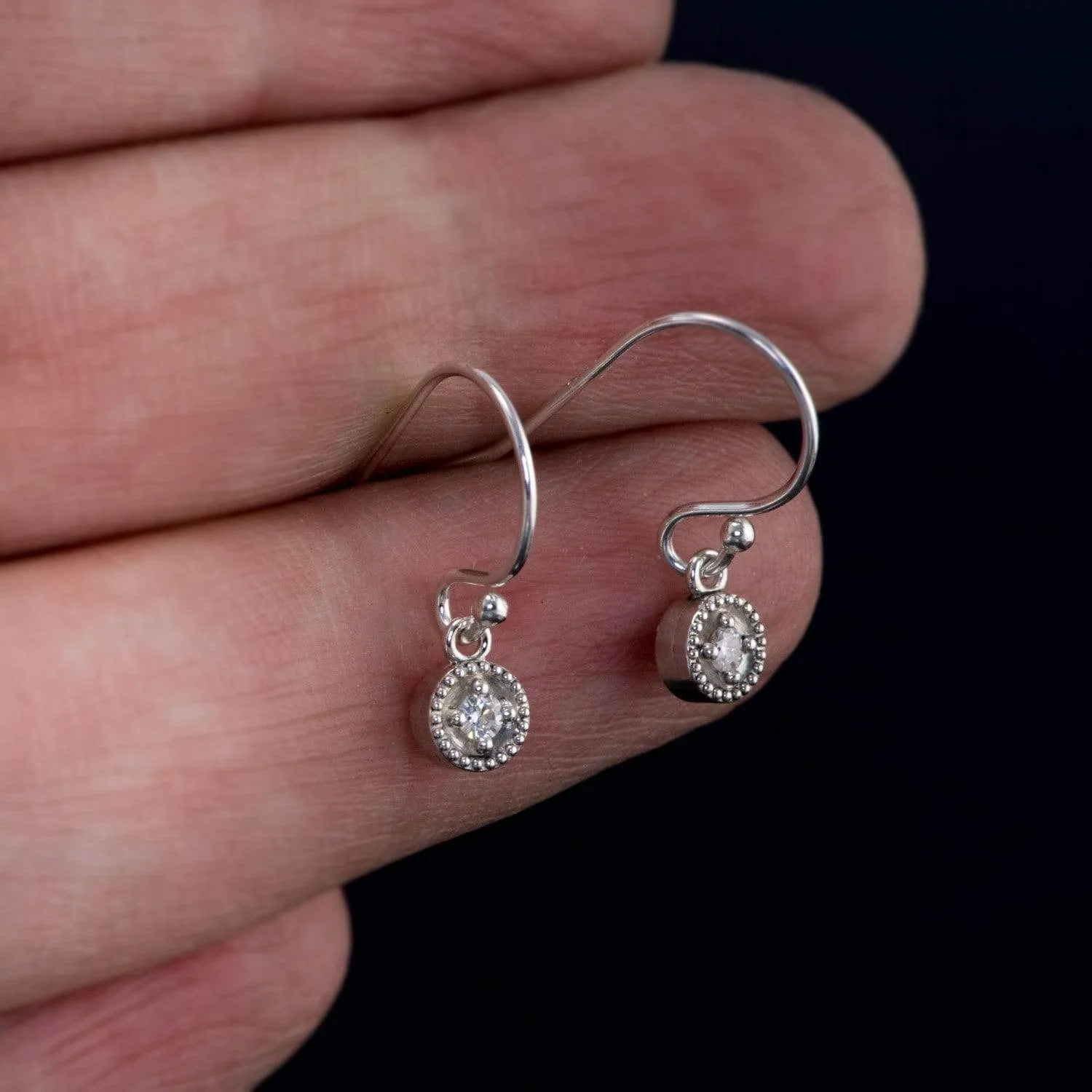 Moissanite Round Milgrain Sterling Silver Dangle Earrings