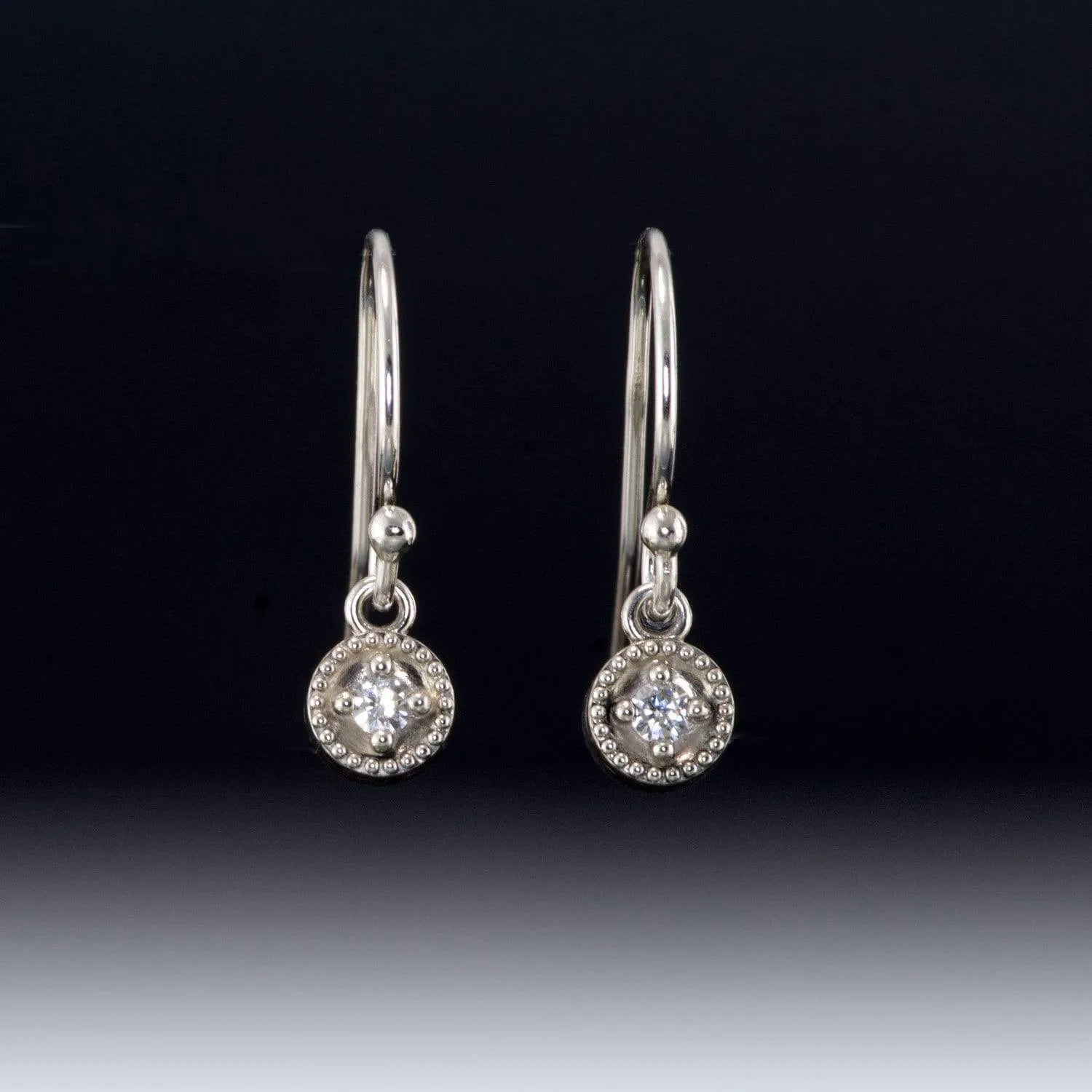 Moissanite Round Milgrain Sterling Silver Dangle Earrings