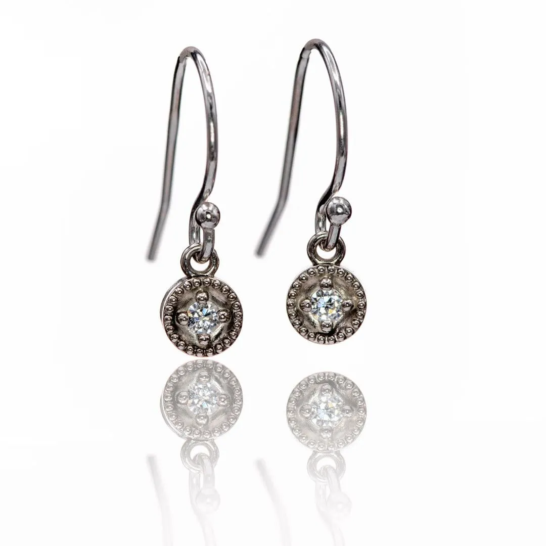 Moissanite Round Milgrain Sterling Silver Dangle Earrings