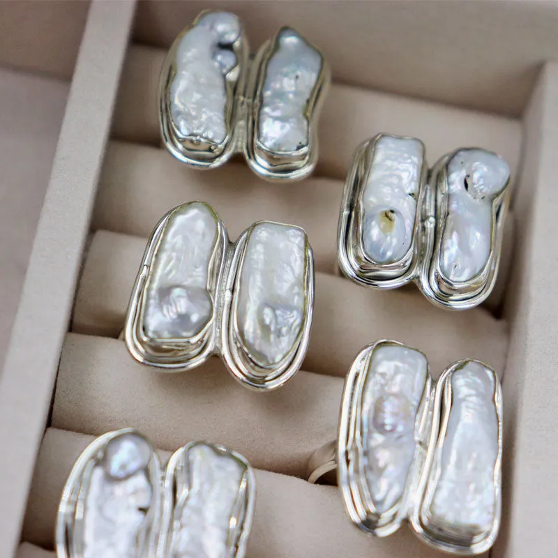 Natural Biwa Pearl Silver Ring