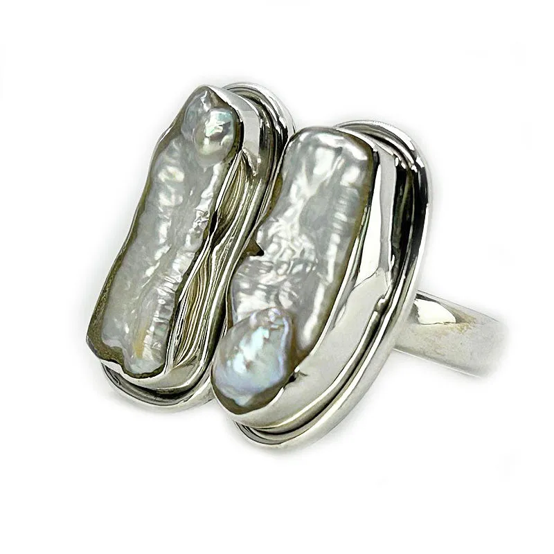 Natural Biwa Pearl Silver Ring