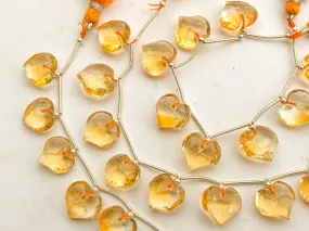 Natural Citrine Faceted Heart Shape Briolette Beads, Citrine Heart Shape Beads, Citrine Beads, Natural Citrine Gemstone, 13x13mm, 8 Pieces