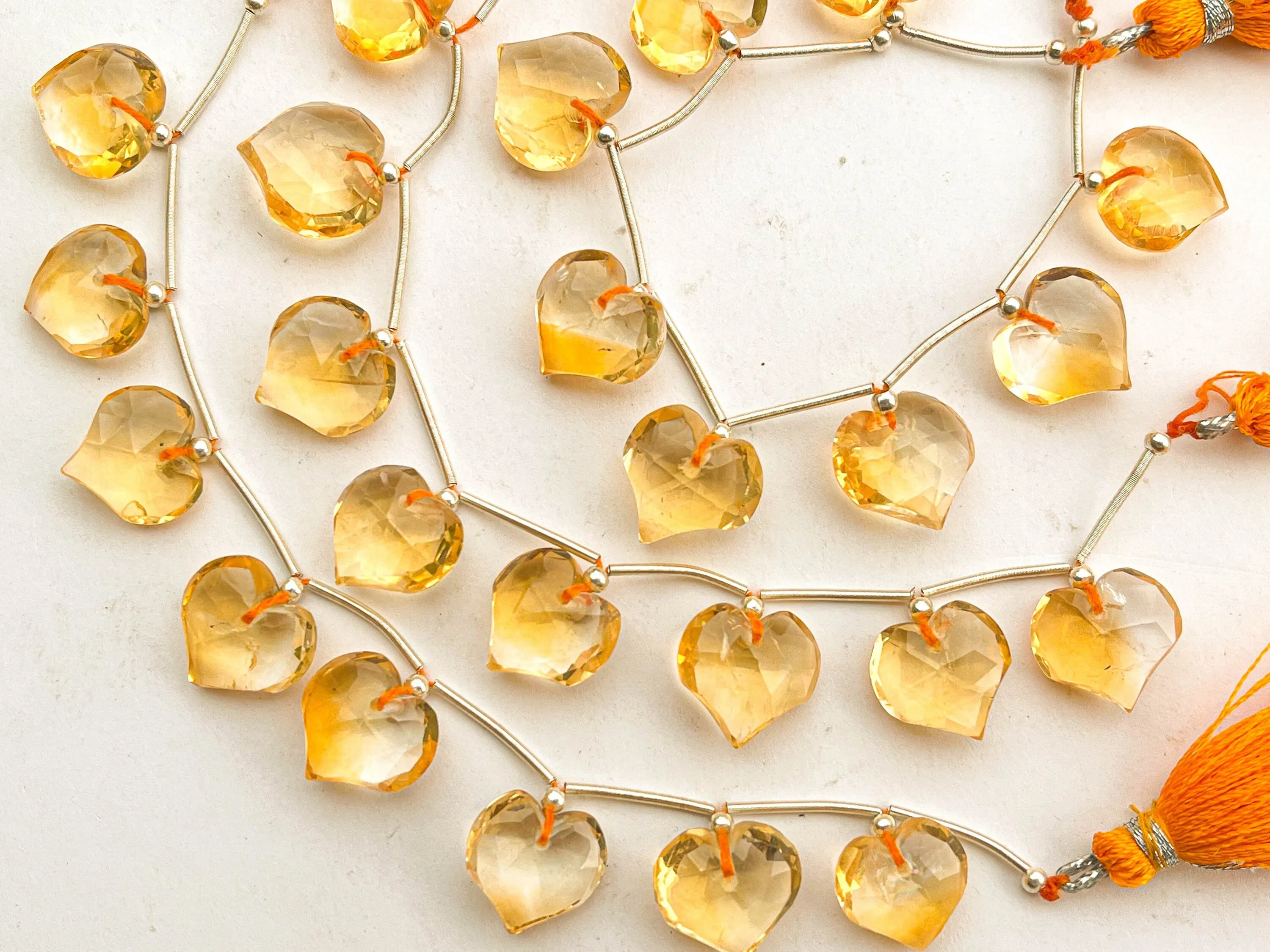 Natural Citrine Faceted Heart Shape Briolette Beads, Citrine Heart Shape Beads, Citrine Beads, Natural Citrine Gemstone, 13x13mm, 8 Pieces