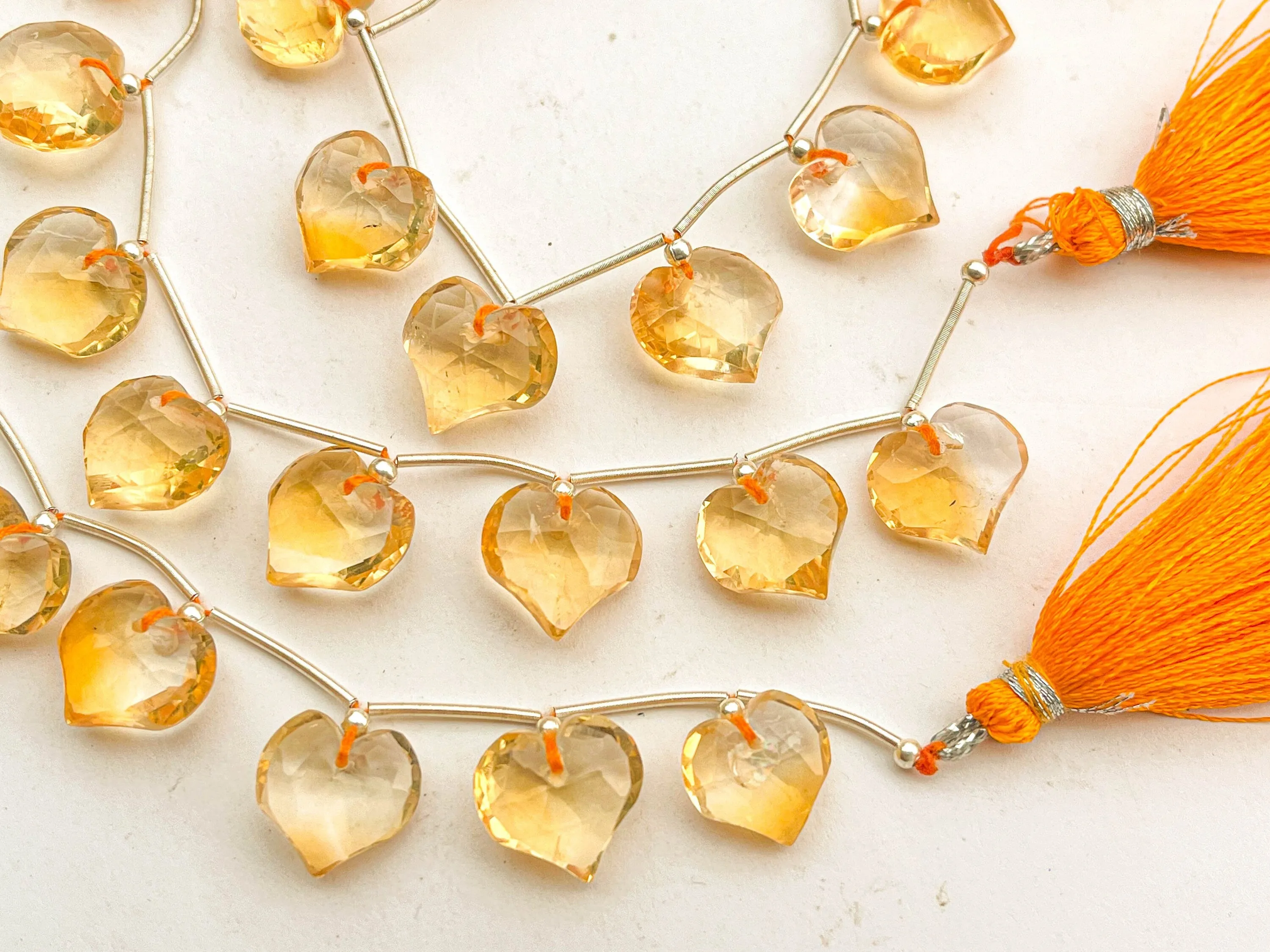 Natural Citrine Faceted Heart Shape Briolette Beads, Citrine Heart Shape Beads, Citrine Beads, Natural Citrine Gemstone, 13x13mm, 8 Pieces