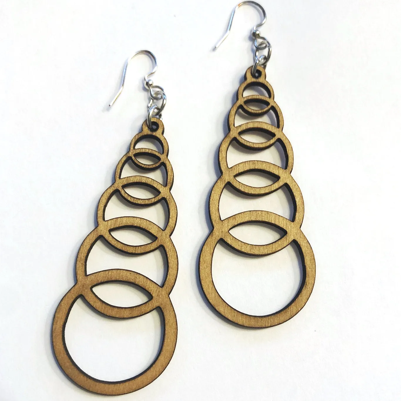 Natural Descending Circle Wood Earrings