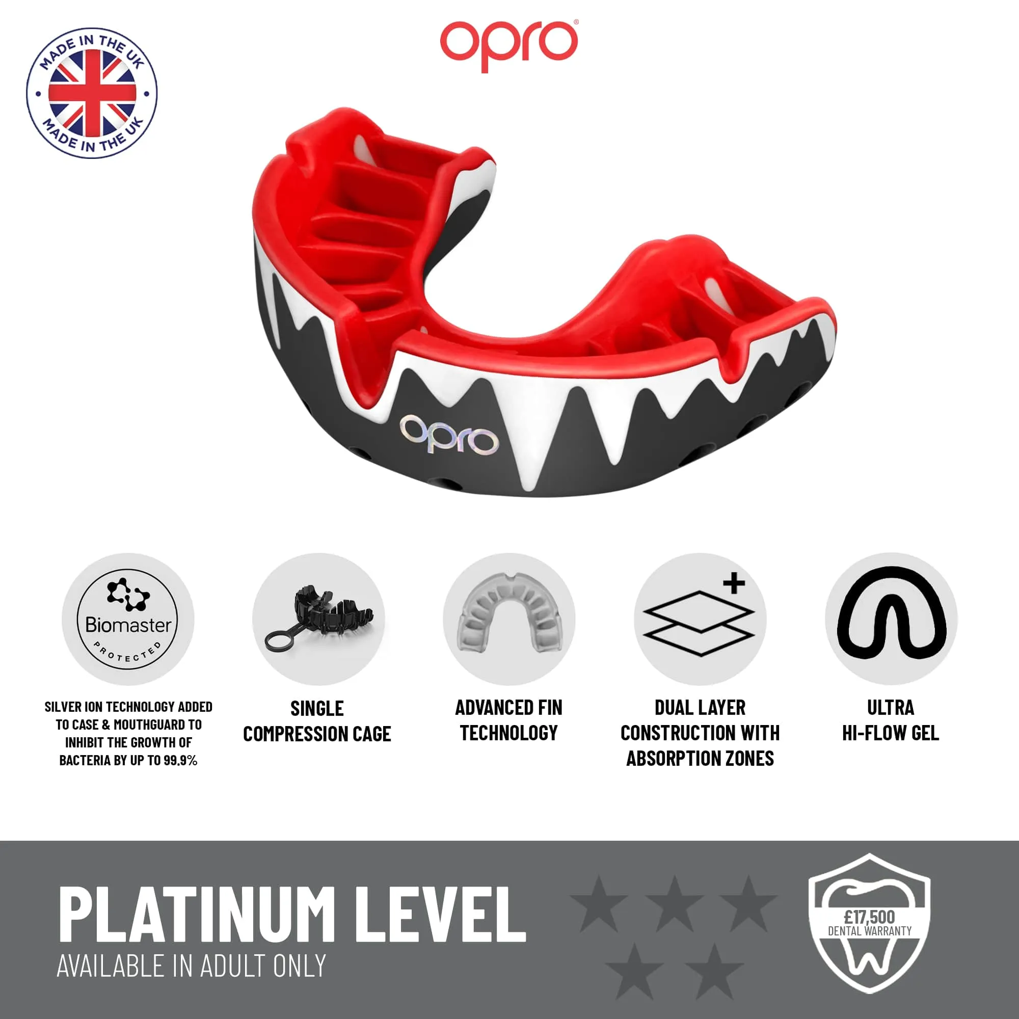 OPRO Self - Fit Adult Platinum Mouthguard - Black/ White / Red