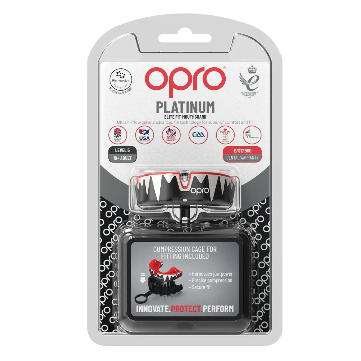 OPRO Self - Fit Adult Platinum Mouthguard - Black/ White / Red