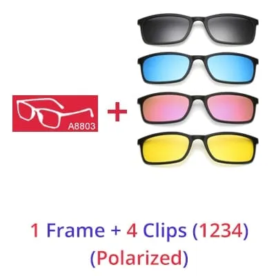 Ralferty Polarized Sunglasses Men Women 5 In 1 Magnetic Clip On Glasses TR90 Optical Prescription Eyeglass Frames Magnet Clips