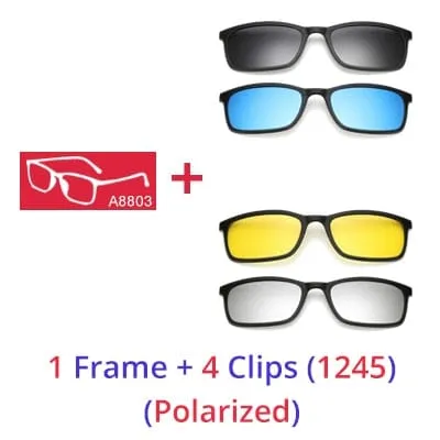 Ralferty Polarized Sunglasses Men Women 5 In 1 Magnetic Clip On Glasses TR90 Optical Prescription Eyeglass Frames Magnet Clips