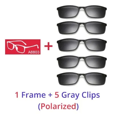 Ralferty Polarized Sunglasses Men Women 5 In 1 Magnetic Clip On Glasses TR90 Optical Prescription Eyeglass Frames Magnet Clips