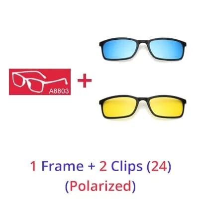 Ralferty Polarized Sunglasses Men Women 5 In 1 Magnetic Clip On Glasses TR90 Optical Prescription Eyeglass Frames Magnet Clips