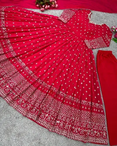 Red Georgette Embroidery Sequence Designer Anarkali Suit Set