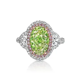 Saige 5 Carat Fancy Brownish Greenish Yellow VS1 Oval Cut Diamond Engagement Ring in 18k White Gold By Mike Nekta. GIA Certified