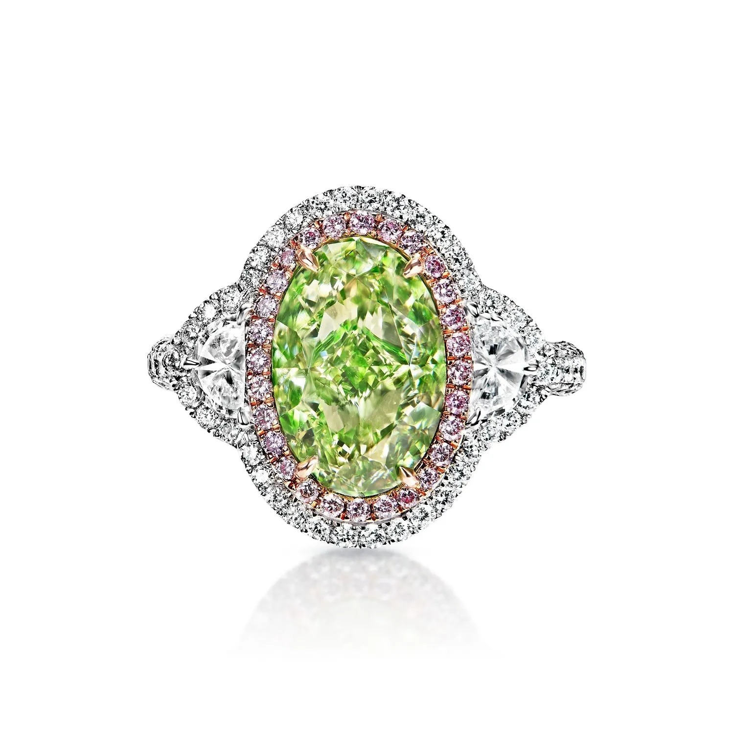 Saige 5 Carat Fancy Brownish Greenish Yellow VS1 Oval Cut Diamond Engagement Ring in 18k White Gold By Mike Nekta. GIA Certified