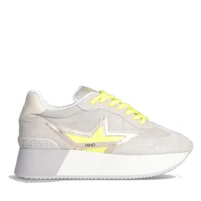 Scarpe Donna LIU JO Sneakers Platform Dreamy 03 in Suede Nylon e Inserti Laminati Grey e Yellow Fluo