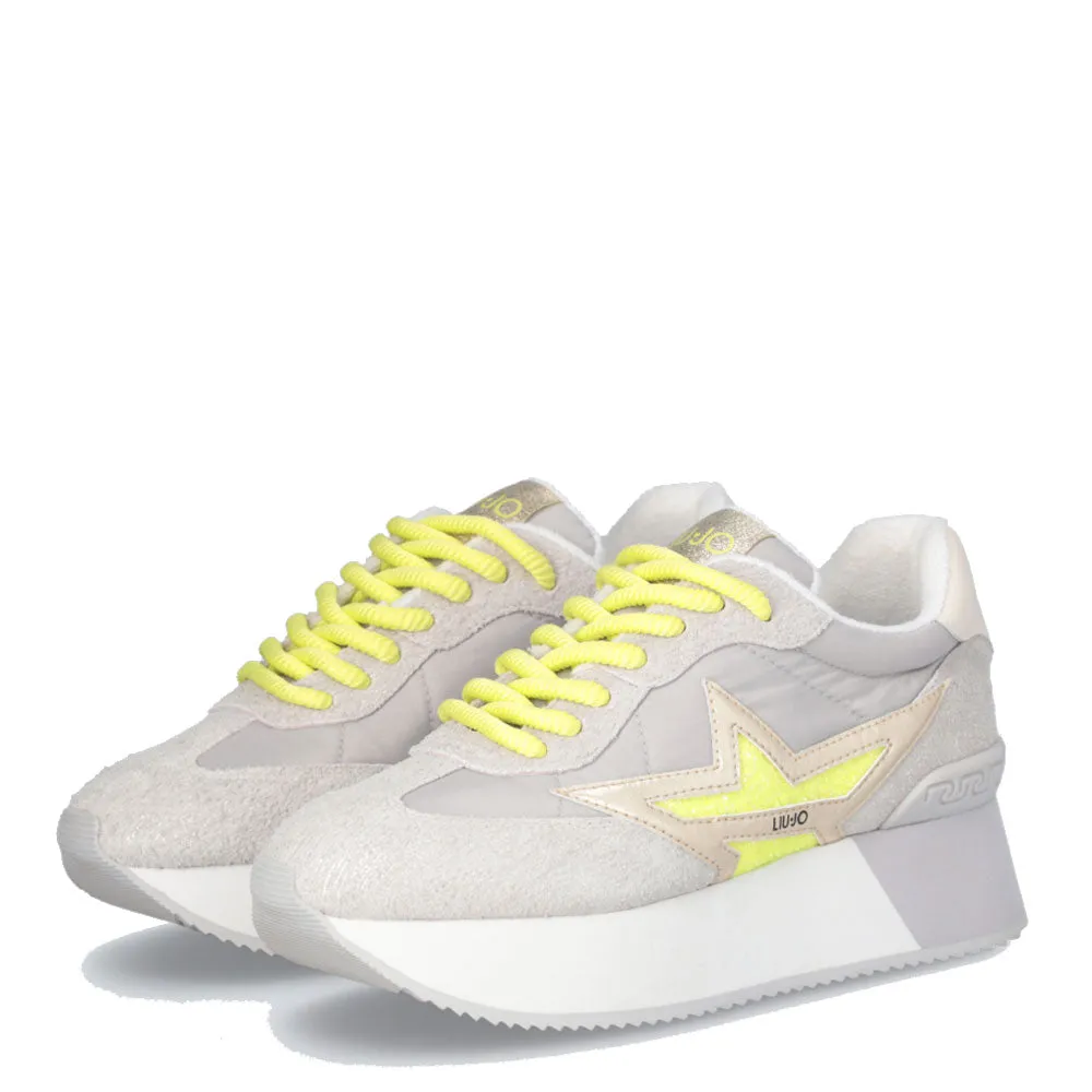 Scarpe Donna LIU JO Sneakers Platform Dreamy 03 in Suede Nylon e Inserti Laminati Grey e Yellow Fluo