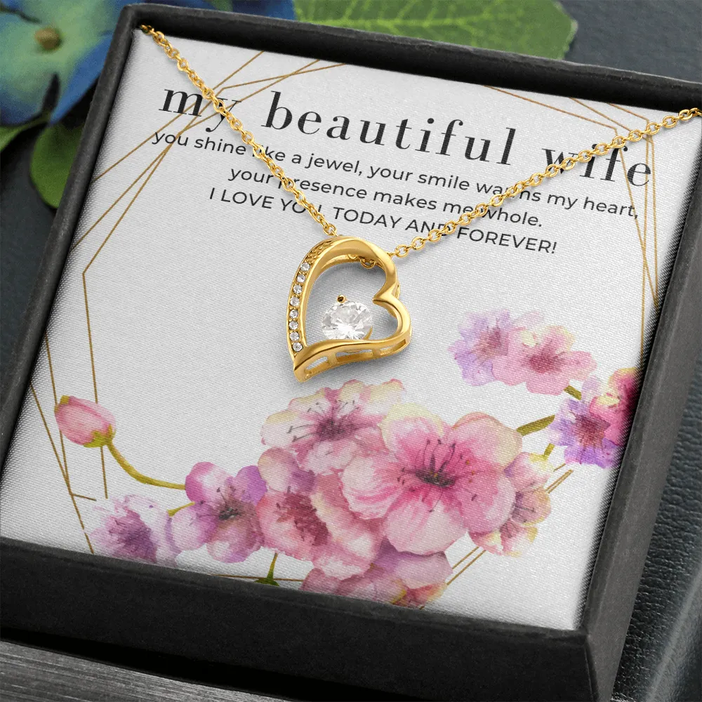 Shine Like a Jewel To My Beautiful Wife Open Heart Pendant Necklace