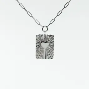 Silver Heart Rays Tablet Necklace