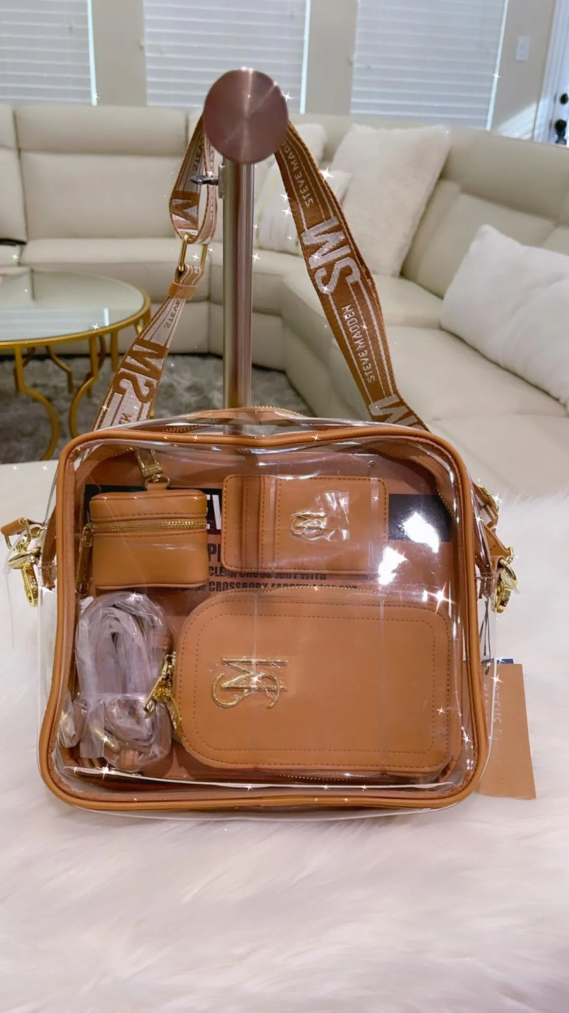 SM Clear and Tan crossbody bag, 5 pc set