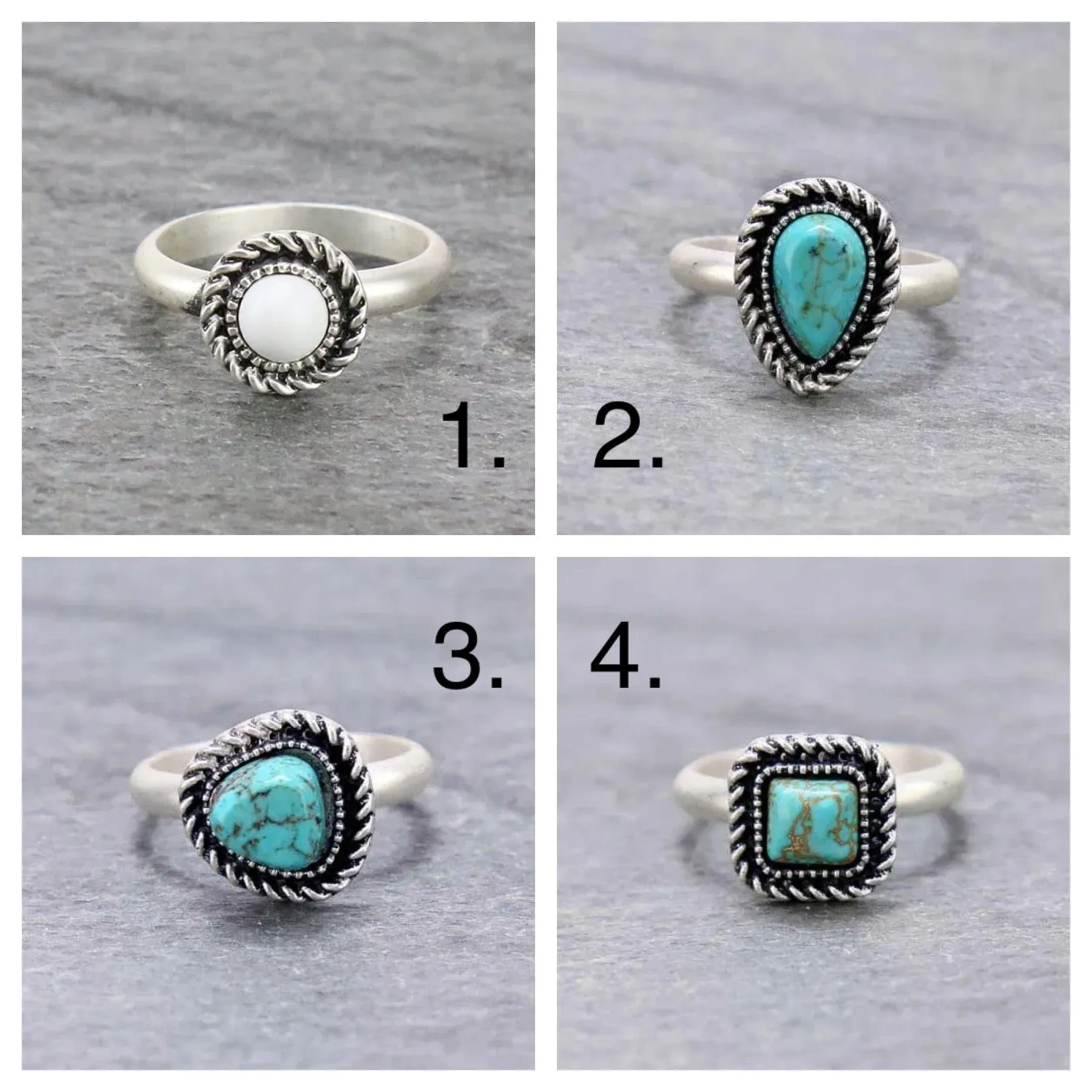 Southwest Turquoise rope framed stone adjustable ring