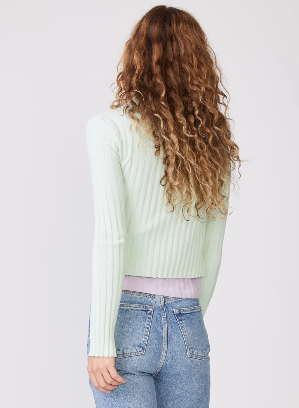 Stateside Farmboy Rib Cropped Collared Cardigan in Honeydew