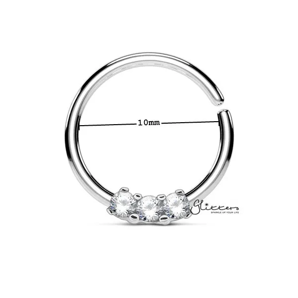 Surgical Steel Bendable Hoop Ring with 3 CZ Prong Set - Rose Gold