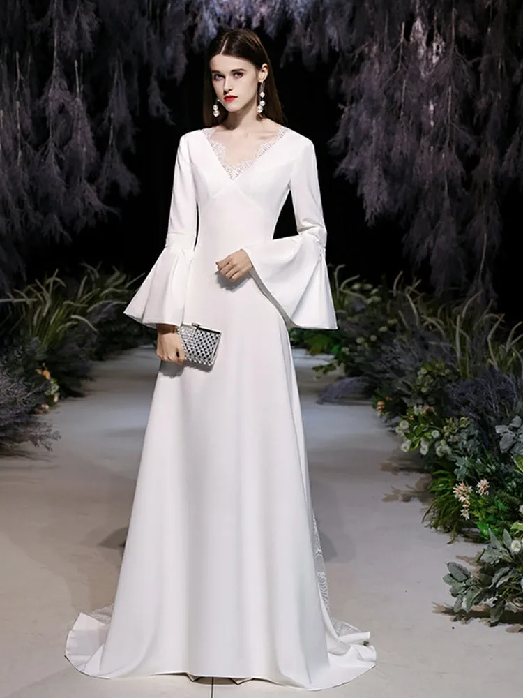 The Kestine Wedding Bridal Long Bell Sleeves Gown