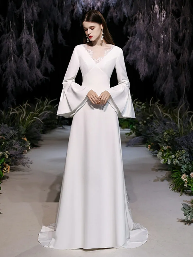 The Kestine Wedding Bridal Long Bell Sleeves Gown