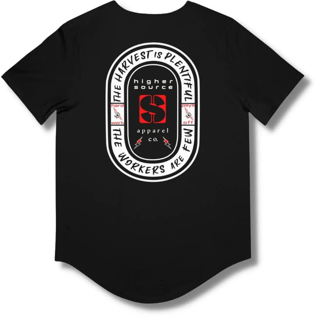 The Workers Are Few Curved Hem T Shirt - Black - White / Red