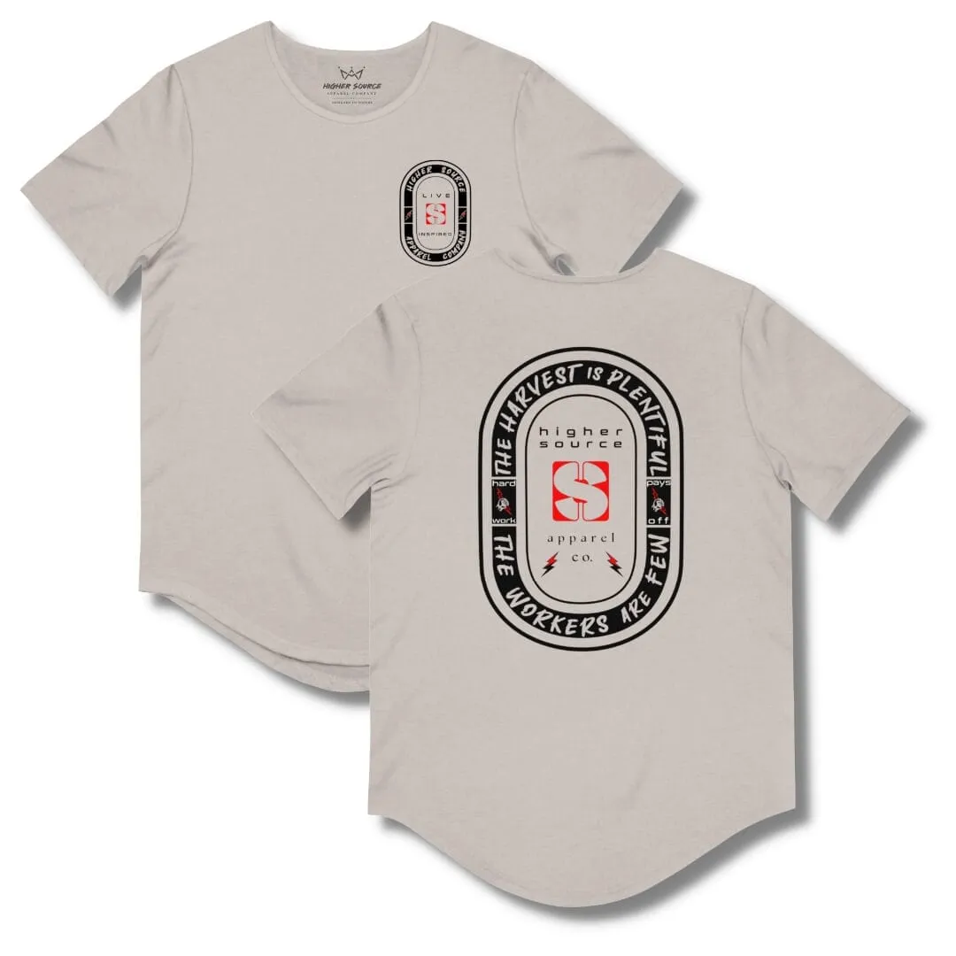 The Workers Are Few Curved Hem T Shirt - Cool Grey / Heather - Black / Red