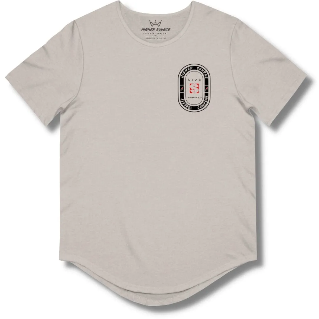 The Workers Are Few Curved Hem T Shirt - Cool Grey / Heather - Black / Red