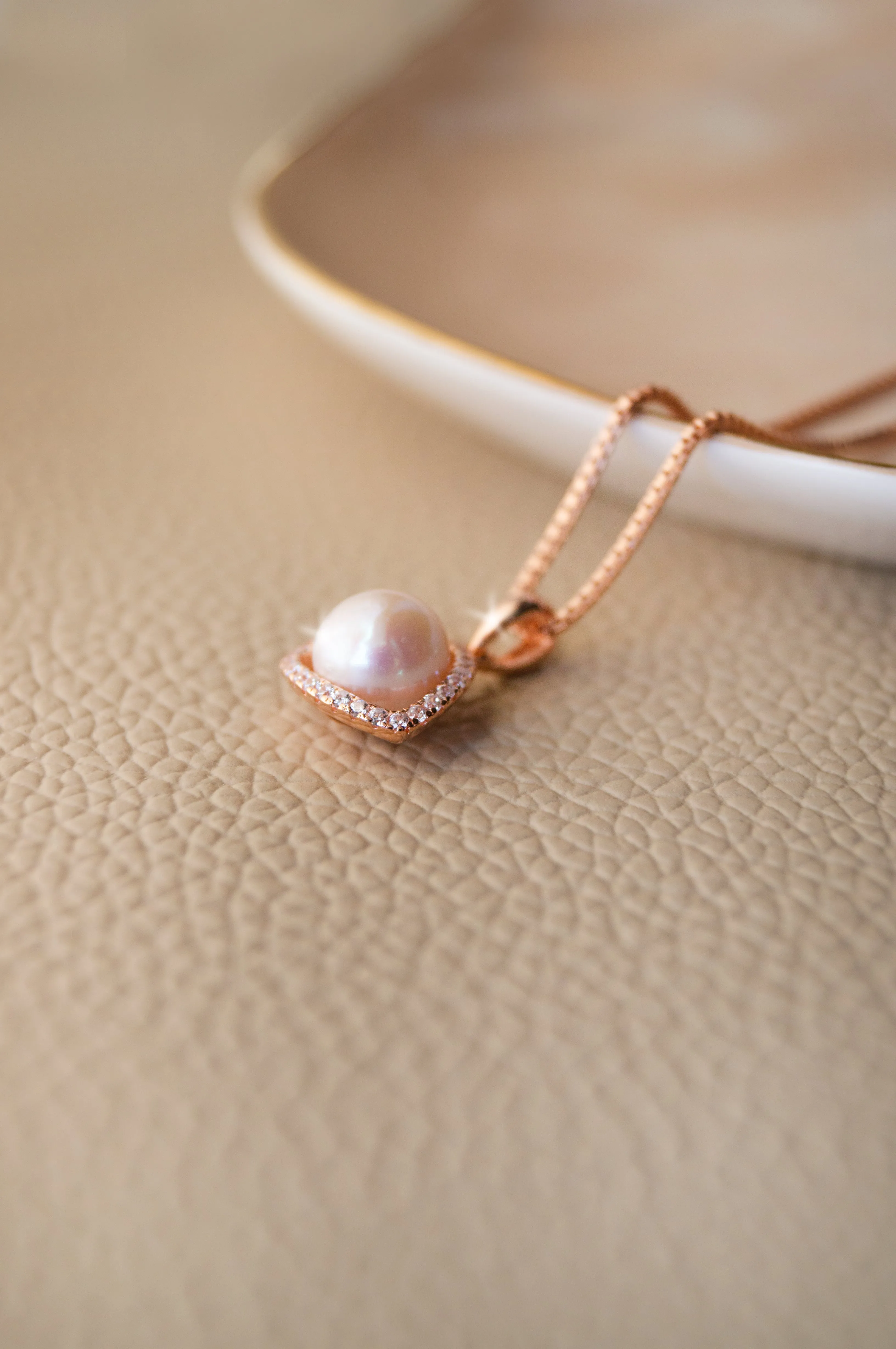 Triangular Pearl Rose Gold Plated Sterling Silver Pendant Set