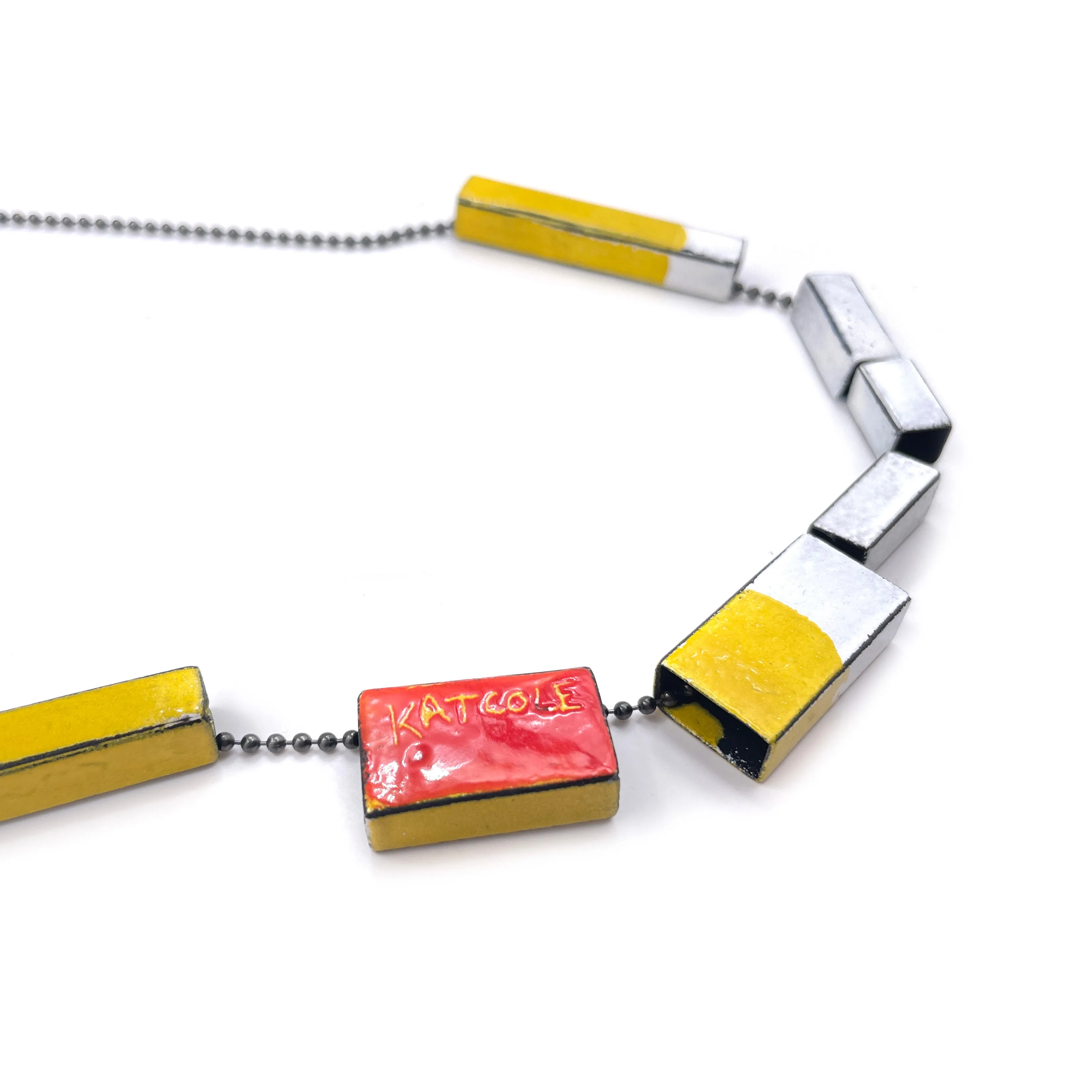 Tube Pendant Necklace, White & Yellow