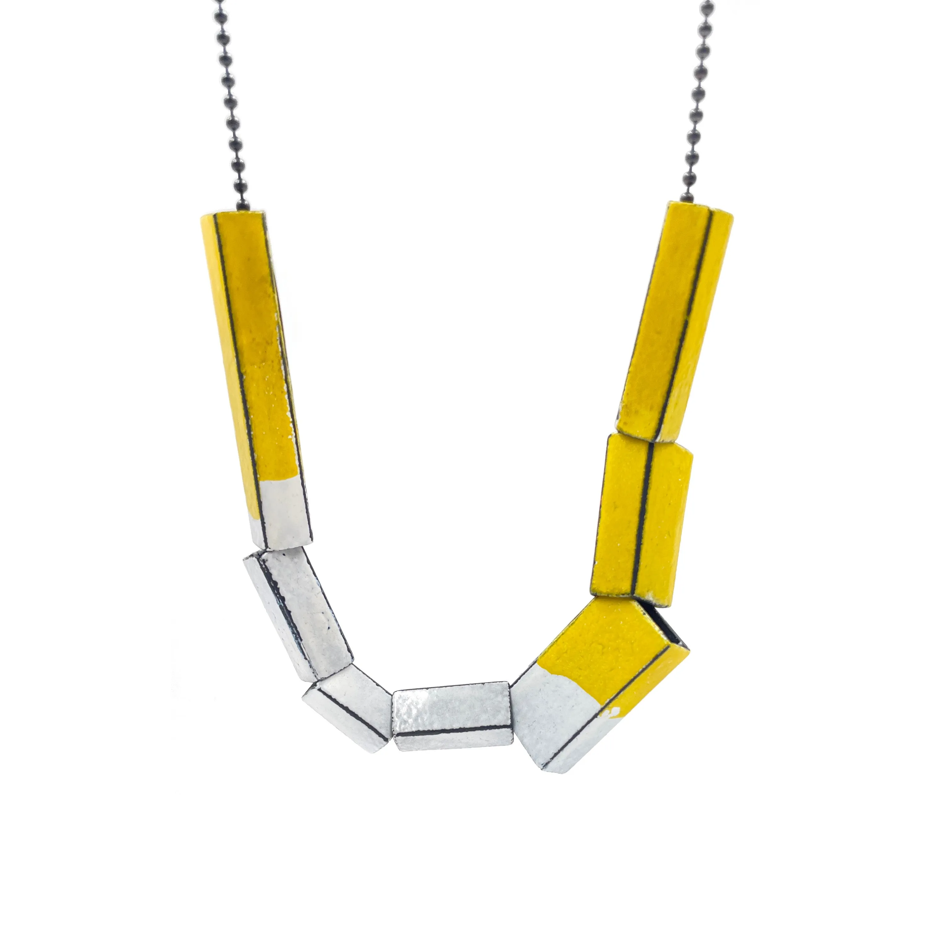 Tube Pendant Necklace, White & Yellow