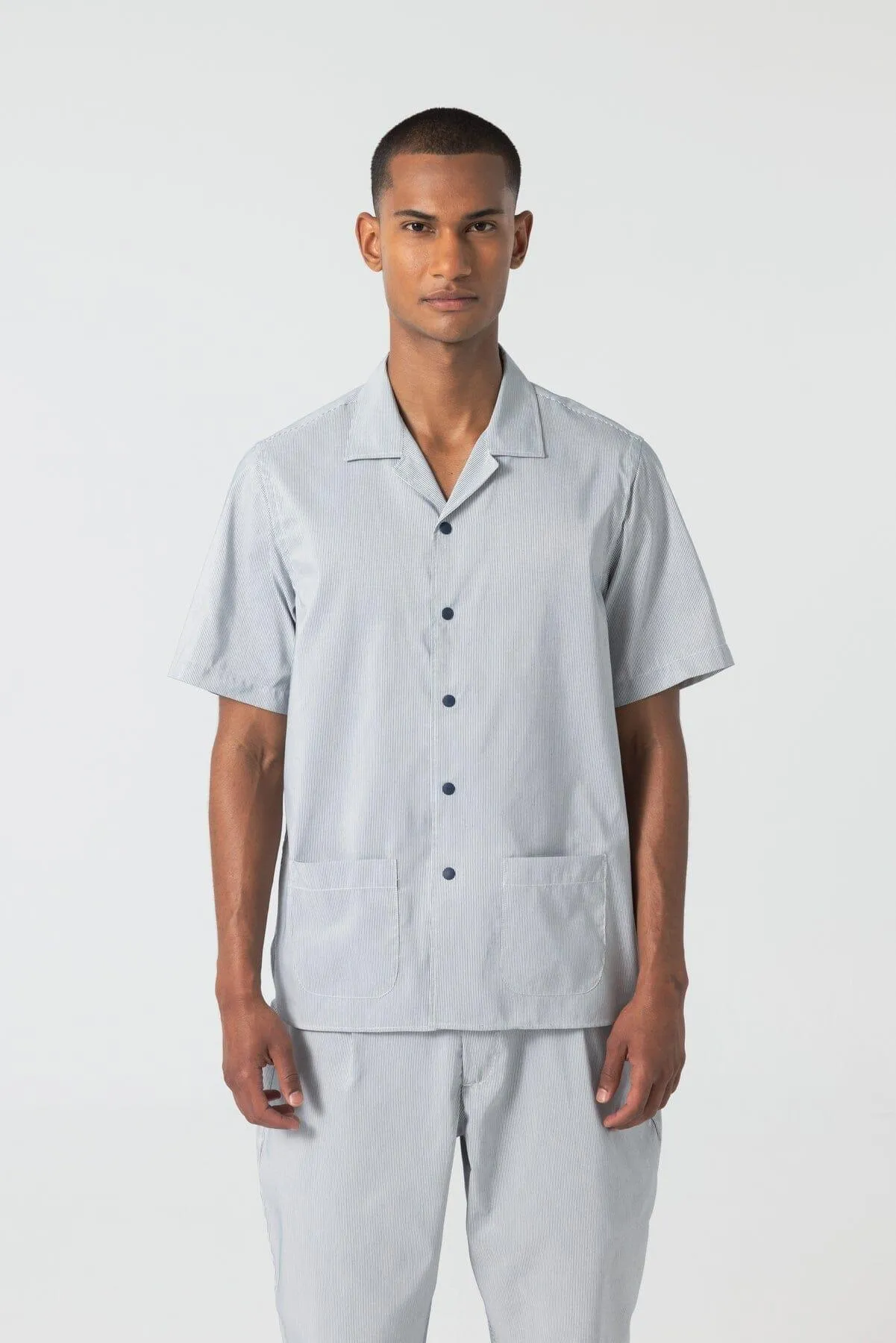 Unfeigned - Short Sleeve Shirt S1 Technical Seaqual - Navy Stripes