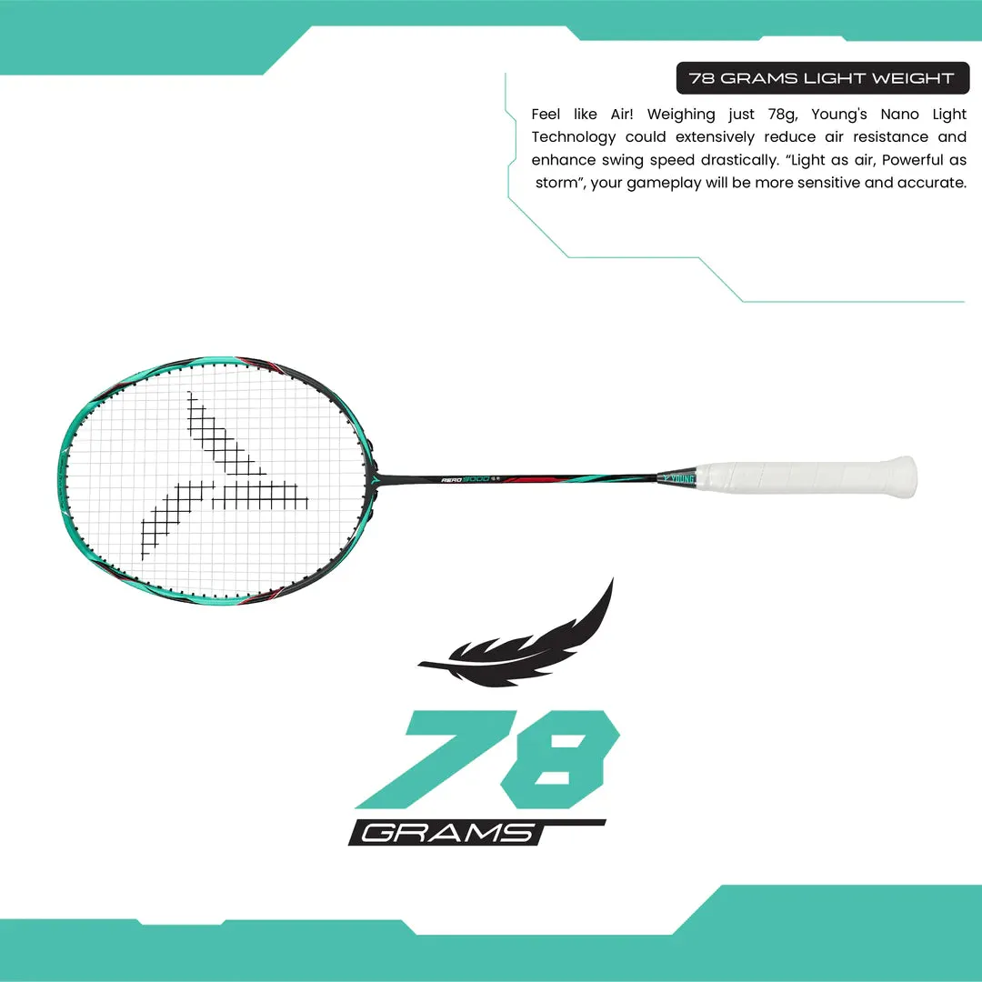 Young Aero 9000 Blast Badminton Racket (Strung) | Black/Green